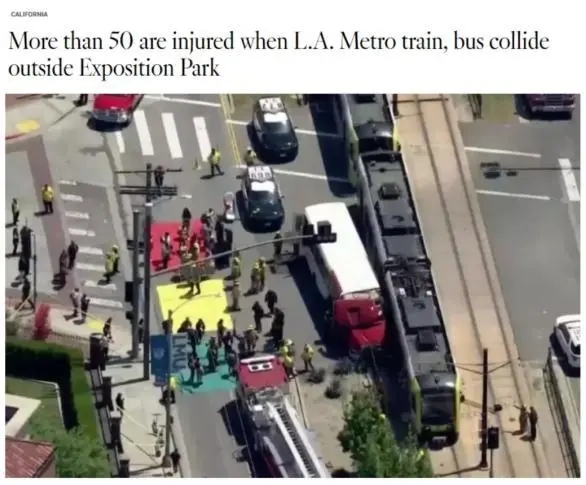 洛杉矶一地铁与校车相撞 致至少55人受伤