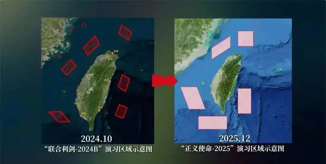 演习区域图对比，时隔一年越来越近！